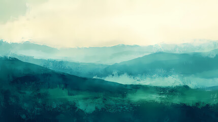 Abstract landscape art with green and blue tones. Muted Tones. Illustration