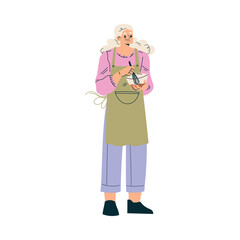 Senior Woman Character Cooking and Baking Vector Illustration