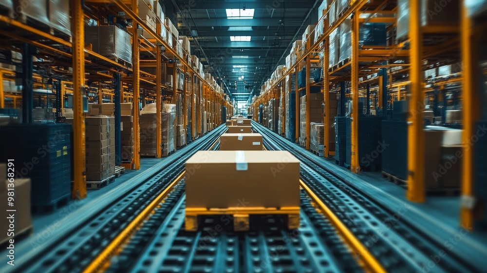 Poster efficient logistics with automated systems in a modern warehouse space during daytime operations