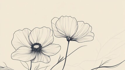 Fototapeta premium Elegant Line Drawing of Blooming Flowers With a Minimalist Background in Soft Tones