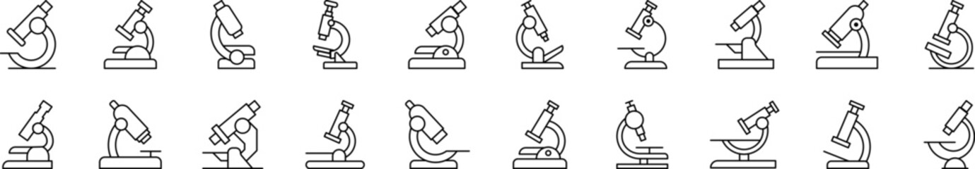 Microscope Thin Icons Collection. Editable Stroke. Suitable for Web Sites, Books, Cards, Apps