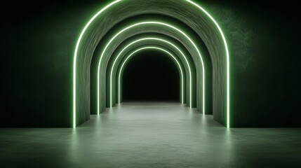 Obraz premium Futuristic tunnel design, seamless perspective, glowing lines guiding through the space, dark and mysterious atmosphere, neon accents, smooth gradients, immersive depth
