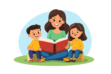 Teacher Reading to Attentive Children in a Classroom Setting – A Calm and Educational Illustration Highlighting Storytelling, Learning, and Early Childhood Education