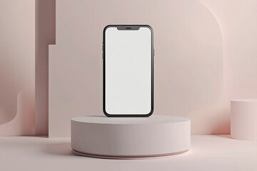 Mobile phone with a blank screen on podium. Mockup template of modern smartphone. 3d rendering.generative ai