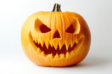Detailed Carved Jack-O'-Lantern Close-Up on White Background