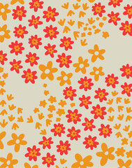 Flowers seamless pattern. vector illustration. Abstract flowers, floral vector with leaves