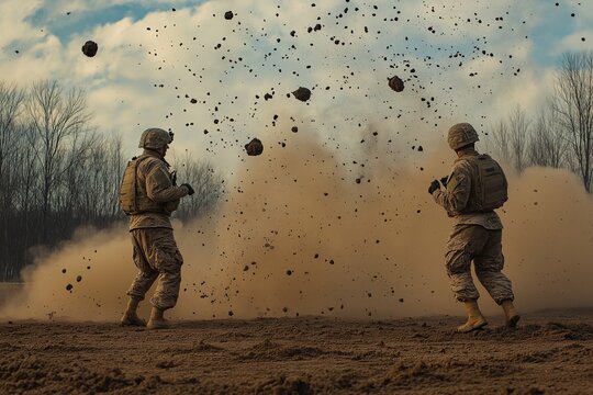 Soldiers practice grenade throws in training field - Powered by Adobe