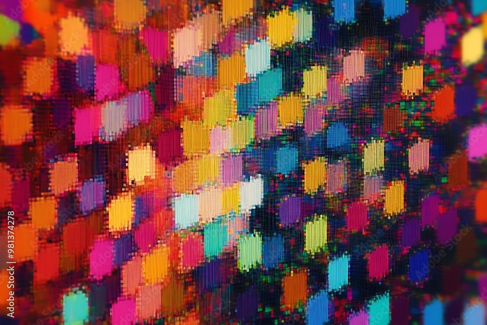 Poster random pixel dot static varied colors intricate digital noise effect lively and abstract visual comp