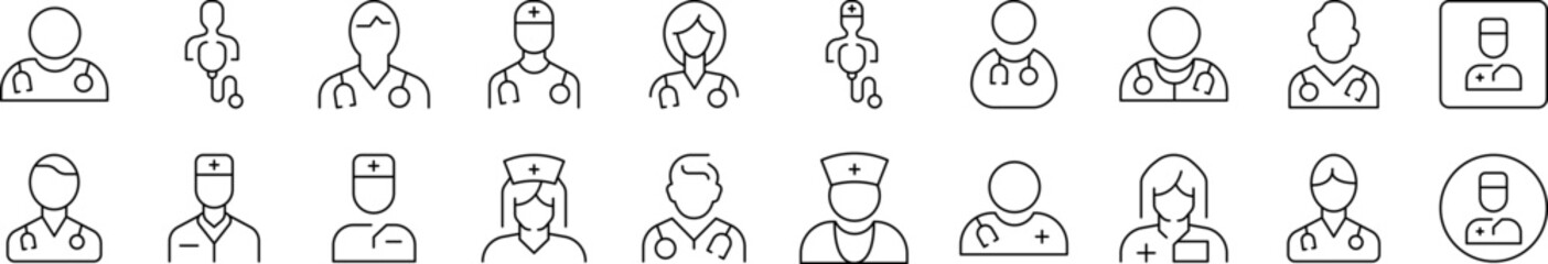 Fototapeta premium Doctor Avatar Icon Set for UI, Placards, Books, Apps. Editable Stroke. Suitable for Web Sites, Books, Cards, Apps