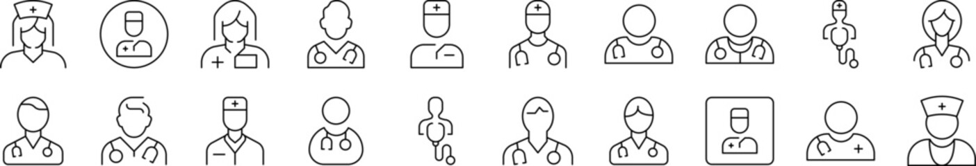 Doctor Avatar Simple Isolated Line Icons Collection. Editable Stroke. Suitable for Web Sites, Books, Cards, Apps