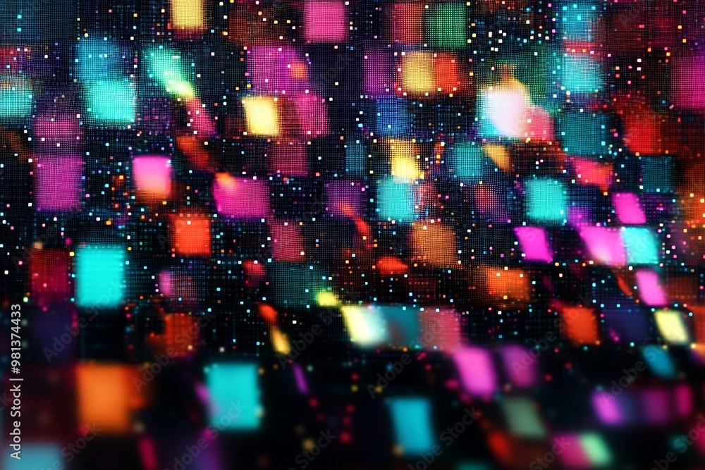 Poster random pixel dot static varied colors intricate digital noise effect lively and abstract visual comp
