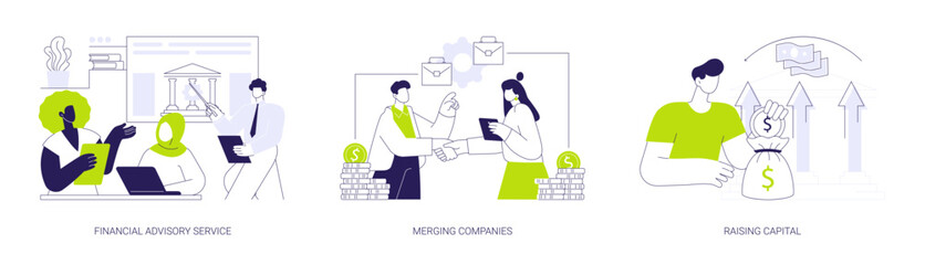 Investment bank abstract concept vector illustrations.