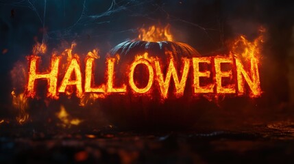 Frightening Halloween Logo with Creepy Pumpkin and Webbed Decor