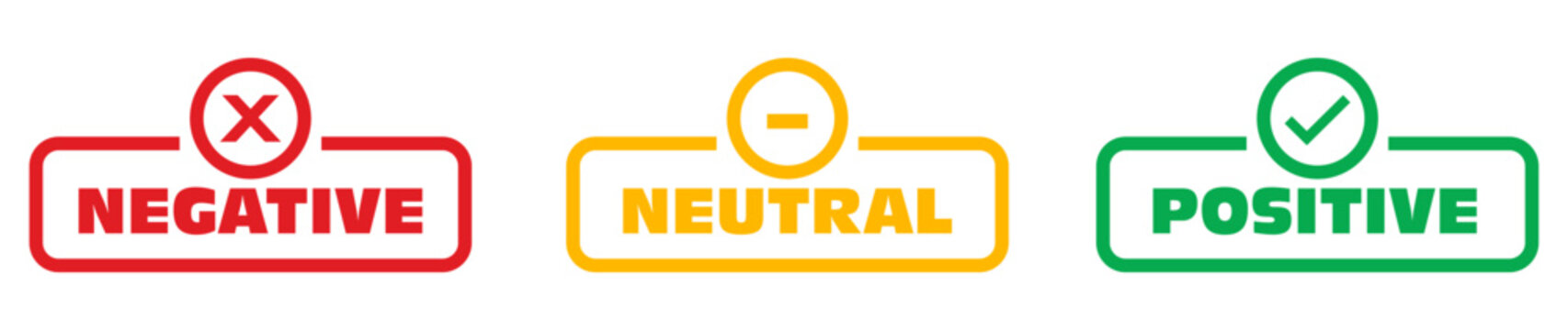 Positive and negative neutral label banner button with check mark icon sign, checkmark tick and cross sign checkbox icons