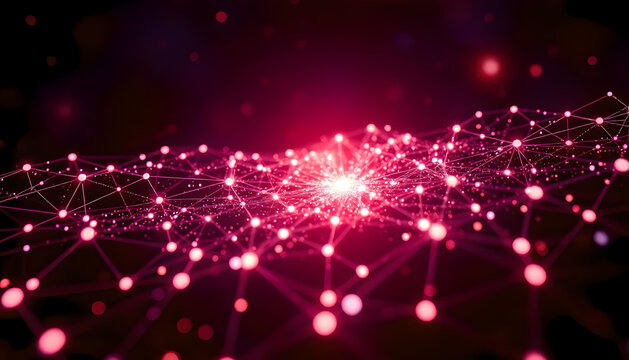Abstract Glowing Red Network of Connected Nodes and Lines
Abstract visualization of glowing red and white connected nodes and lines symbolizing digital networks, data transmission, and futuristic tech