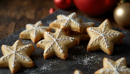 Festive Christmas Cookies in Star, Tree, and Circle Shapes