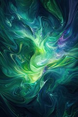 Obraz premium Abstract Aurora Borealis Design with Vibrant Swirls in Greens, Purples, and Blues for Print and Poster