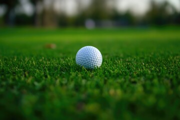 Golf Ball Close-up in Vibrant Greenery