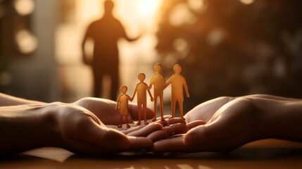 Family Protection Symbol of a family silhouette held in a hand denotes care and support for one another