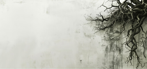 Abstract background with tree roots and light background with abstract black lines, minimalist design.