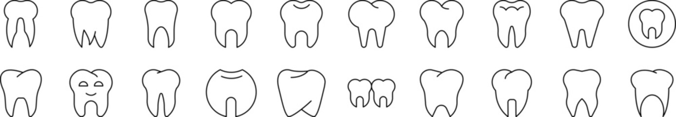 Teeth and Stomatology Simple Isolated Line Icons Collection. Editable Stroke. Suitable for Web Sites, Books, Cards, Apps