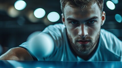 player focused on the ball during a table tennis match demonstrating concentration and precision in a fast-paced and competitive game with skillful movement and quick reaction times