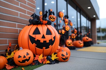 Fototapeta premium Halloween theme in business contests, like best costume or scariest decoration, engage both customers and employees