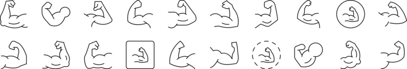 Muscles Icon Set for UI, Placards, Books, Apps. Editable Stroke. Suitable for Web Sites, Books, Cards, Apps