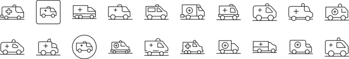 Ambulance Bundle of Thin Icons. Editable Stroke. Suitable for Web Sites, Books, Cards, Apps