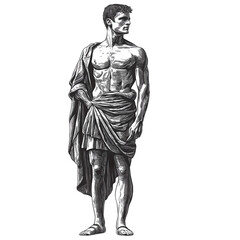 Roman man vintage illustration isolated on transparent background. Generative AI