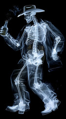 Dancing Skeleton: Full Body X-Ray, Man Dances in Wild West Whirl [created with generative AI technology]