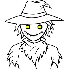 Glowing-Eyed Scarecrow in Tattered Clothing - Vector Art