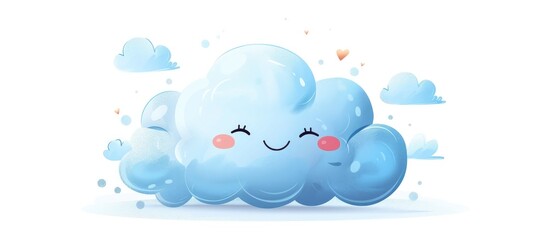 Cute and Cheerful Cartoon Cloud Character with Smiling Face in Whimsical Blue Sky Background Friendly Positive and Uplifting Digital Graphics for Children Nursery Mood and Decor