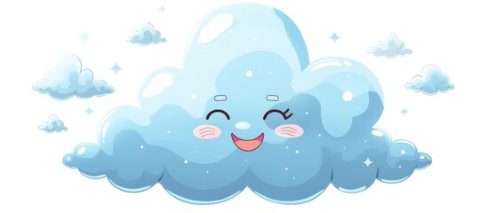 Smiling Cartoon Cloud Character in Bright Blue Dreamlike Cloudscape with Whimsical Atmospheric and Playful Cute Fluffy and Soothing Imagery for Children s Products