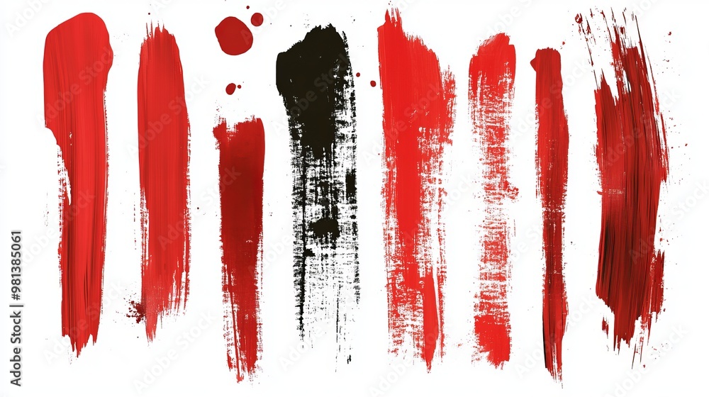 Poster red paint strokes and ink brush set a collection of grungy and textured brush strokes with rough edg