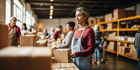Warehouse workers preparing order for delivery in storage room