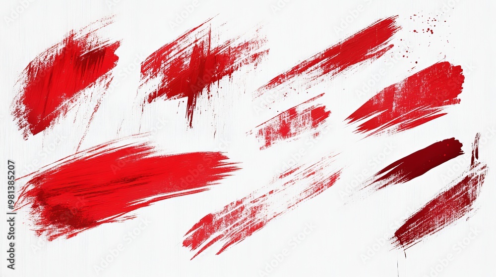 Aufkleber red paint strokes and ink brush set a collection of grungy and textured brush strokes with rough edg