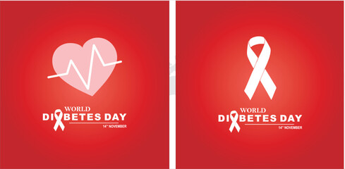 World diabetes day awareness concept illustration. red background with heart and ribbon design suitable for news, journal, flayer, world diabetes day banner.
