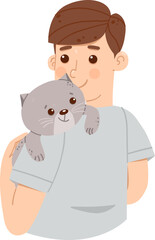 The hand drawing man hugging a Grey cat vector illustration