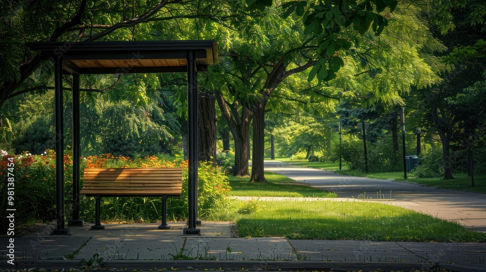 Canvas Prints park bench under canopy of trees