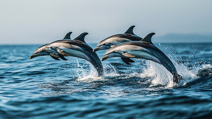 Obraz premium Dolphins Leaping in Ocean Waves