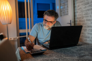 Man upset headache depressed from family cost got higher holding receipts from supermarket with...