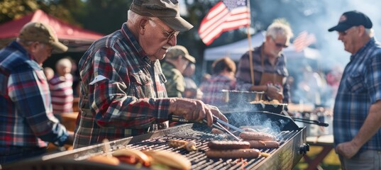 Veterans Day Picnic with Patriotic Decorations and Outdoor Grilling for Community Gathering