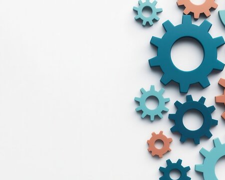 Gears meshing perfectly, forming an abstract shape of an organization, symbolizing teamwork and business collaboration