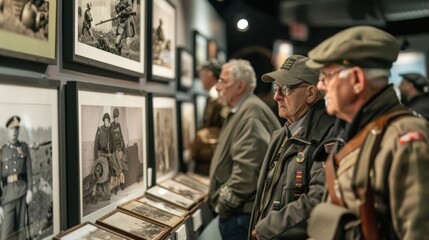 Fototapeta premium Veterans Day Military Memorabilia Exhibition Featuring Historical Photographs and Artifacts