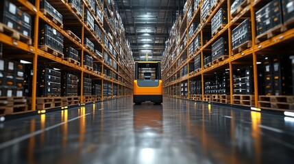 AI-powered robotic system automates tasks in a large warehouse during daytime operations