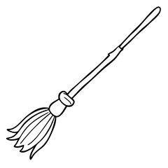 Line Art Vector of a Flying Broomstick in Mid Air