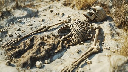 skeleton lying peacefully in a shallow grave