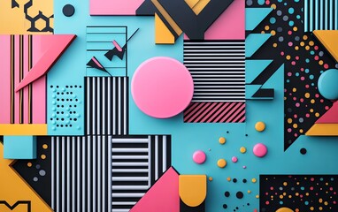 A vibrant abstract composition featuring geometric shapes and bold colors, ideal for design inspiration.