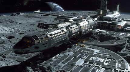 Fototapeta premium Spacecraft Docked at Lunar Base